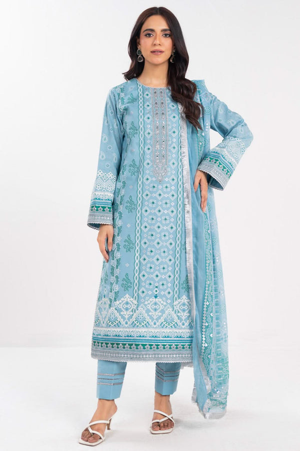 3 Piece Embroidered Lawn Suit With Chiffon Dupatta