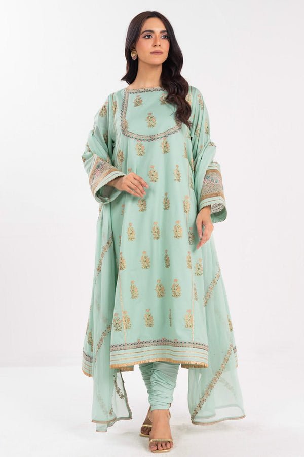 3 Piece Printed Lawn  Suit With Chiffon Dupatta