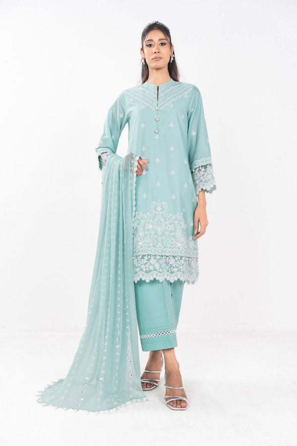 3 Piece Embroidered Lawn Suit With Embroidered Bamberg Chiffon Dupatta