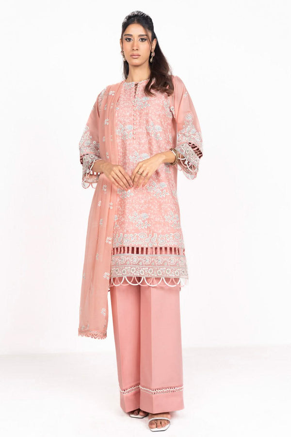 3 Piece Embroidered Lawn Suit With Embroidered Bamberg Chiffon Dupatta