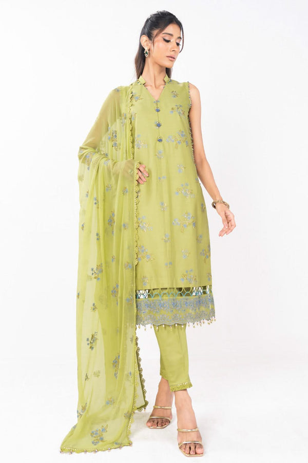 3 Piece Embroidered Lawn Suit With Embroidered Bamberg Chiffon Dupatta