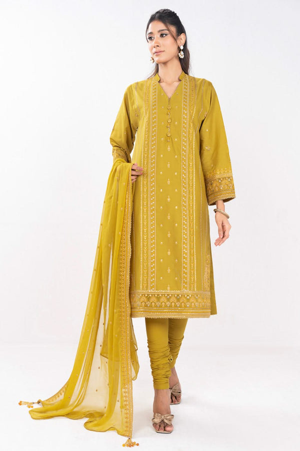 3 Piece Embroidered Lawn Suit With Embroidered Bamberg Chiffon Dupatta