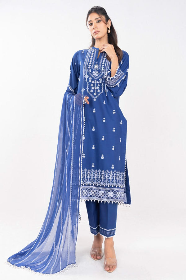 3 Piece Embroidered Lawn Suit With Embroidered Bamberg Chiffon Dupatta