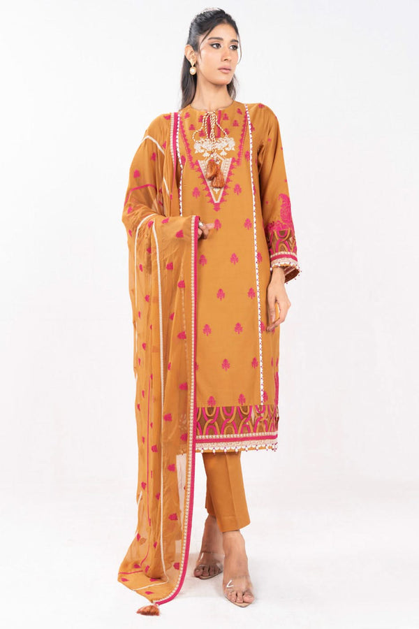 3 Piece Embroidered Lawn Suit With Embroidered Bamberg Chiffon Dupatta