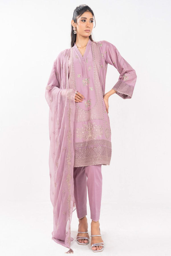 3 Piece Embroidered Lawn Suit With Embroidered Bamberg Chiffon Dupatta