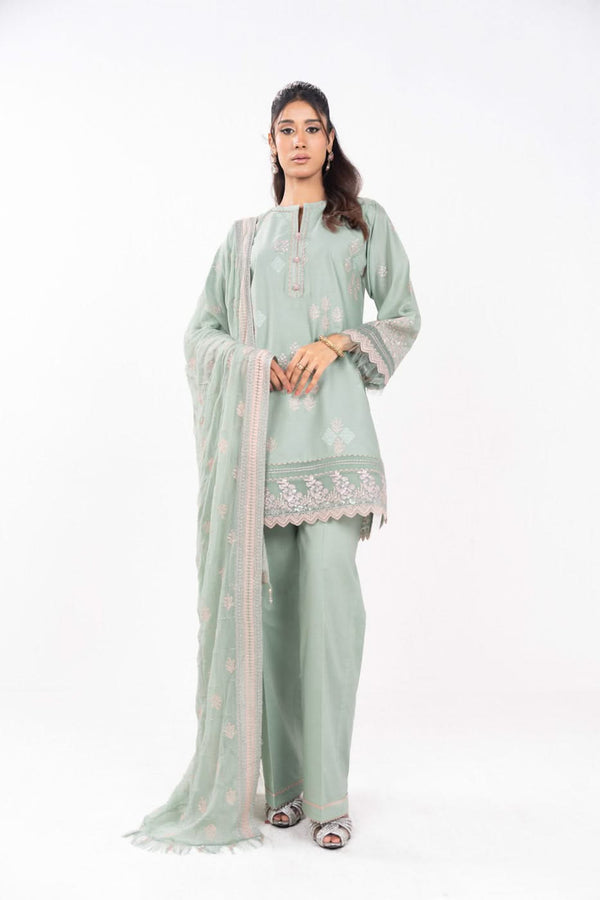 3 Piece Embroidered Lawn Suit With Embroidered Bamberg Chiffon Dupatta