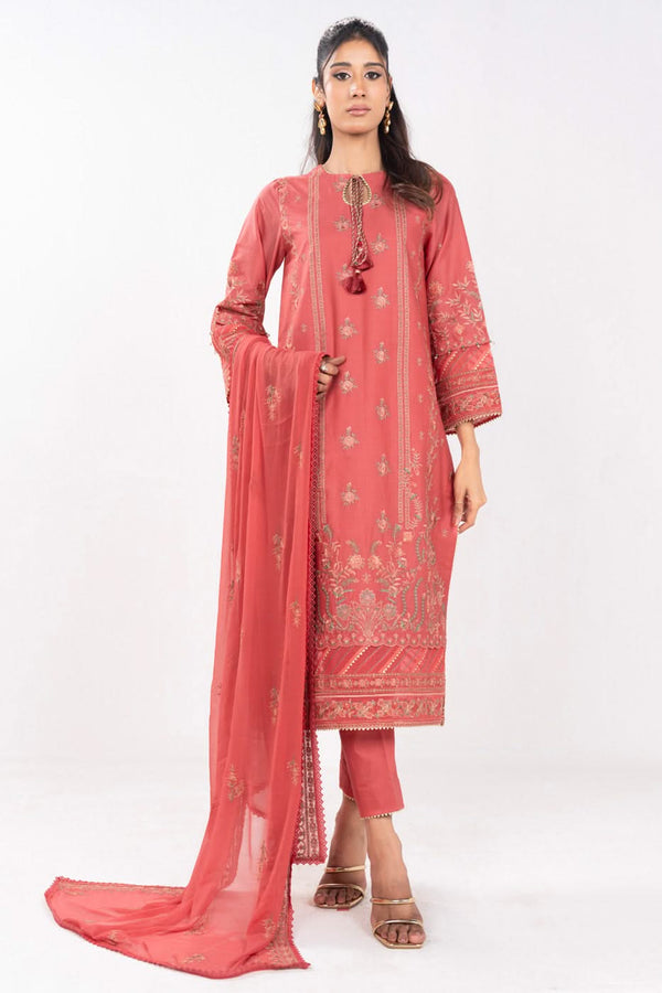 3 Piece Embroidered Lawn Suit With Embroidered Bamberg Chiffon Dupatta