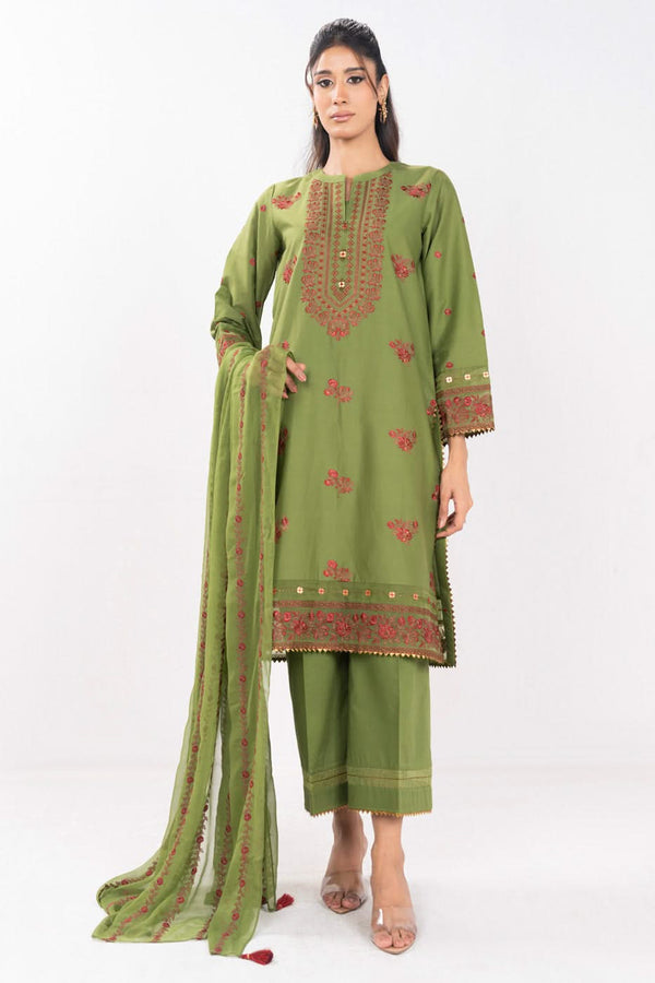 3 Piece Embroidered Lawn Suit With Embroidered Bamberg Chiffon Dupatta