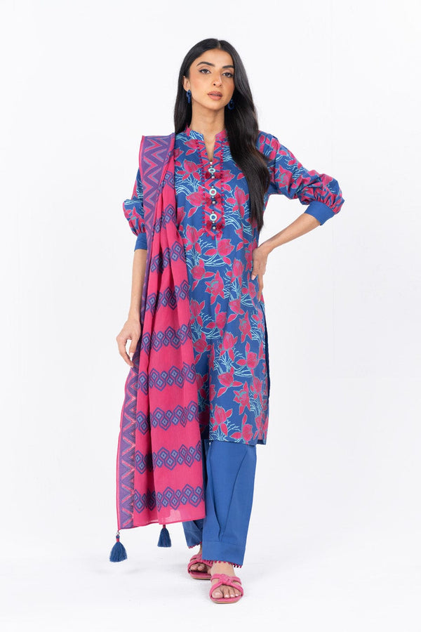 3 Pc Printed Cambric Suit With Dyed Jacquard Dupatta