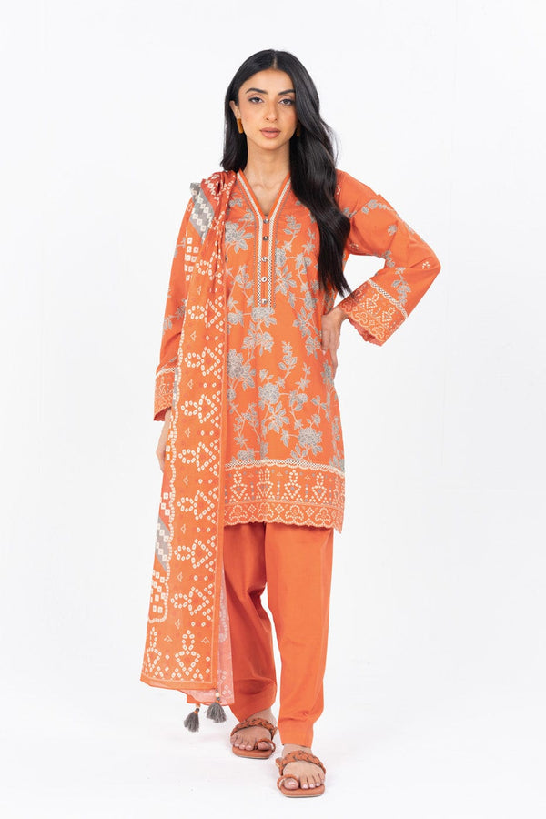 3 Pc Printed Cambric Suit With Printed Lawn Dupatta