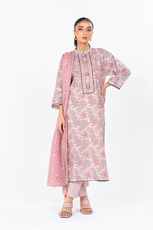 2 Pc Printed Cambric Suit With Printed Lawn Dupatta