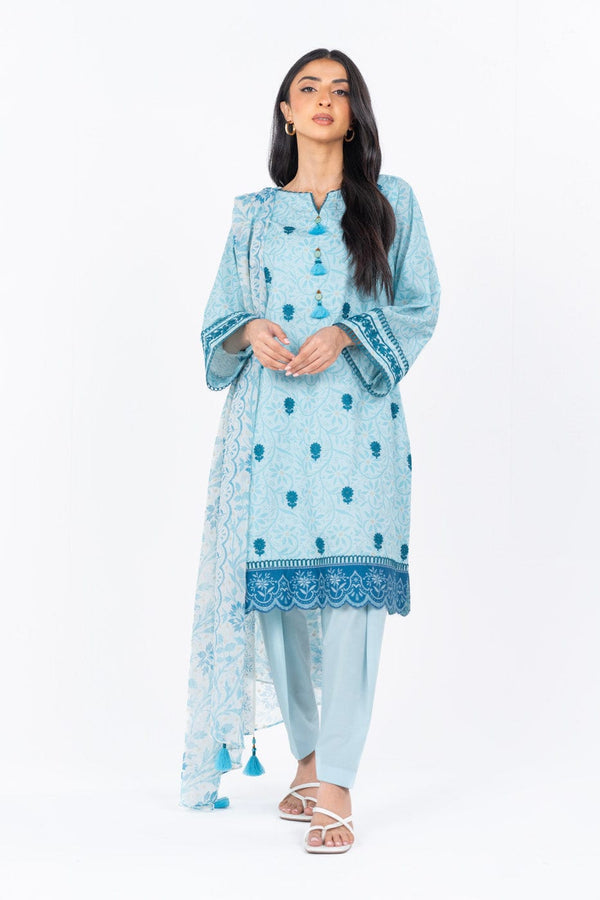 3 Pc Printed Embroidered Cambric Suit With Printed Poly Chiffon Dupatta