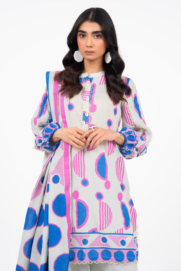 3 Piece Printed Karandi Suit With Karandi Dupatta