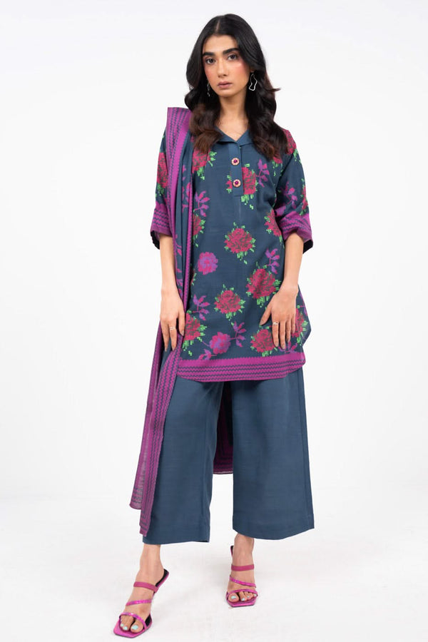 3 Piece Printed Viscose Suit With Viscose Dupatta