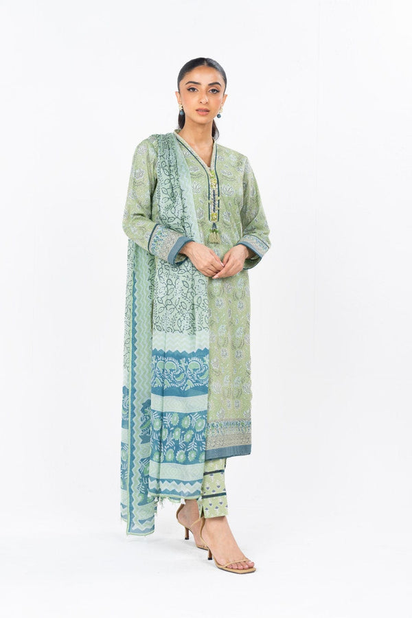 3 Pc Printed Cambric Suit With Printed Tissue Silk Dupatta