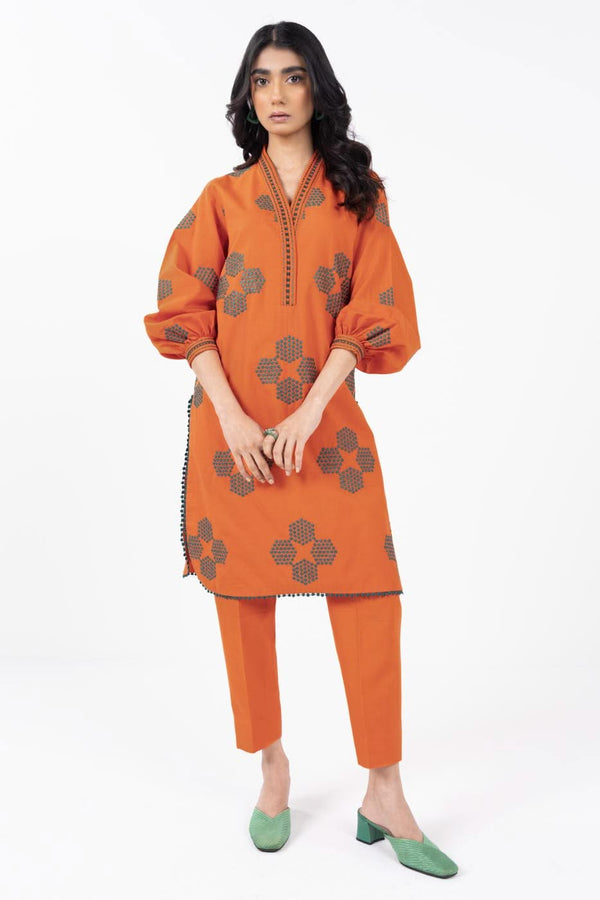 2 Piece Embroidered Cambric Suit with Cambric Trouser