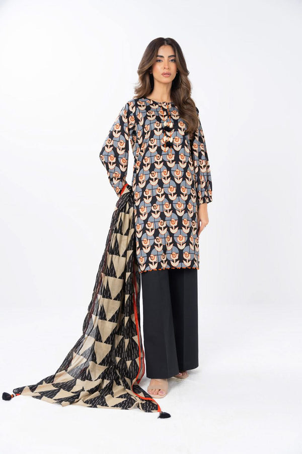 2 Piece Printed Lawn Shirt With Silver Lawn Dupatta