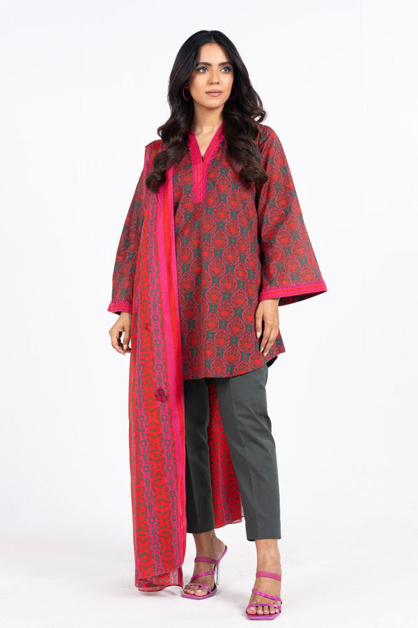 2 Pc Printed Lawn Suit With Silver Lawn Dupatta