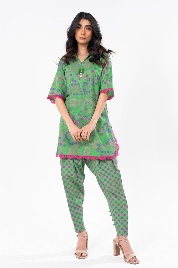 2 Pc Printed Khaddar Shirt With Khaddar Trouser