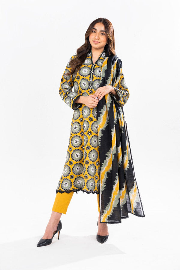 2 Pc Printed Khaddar Shirt With Khaddar Dupatta