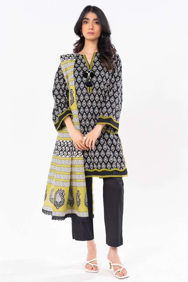 2 Pc Printed Khaddar Shirt With Khaddar Dupatta