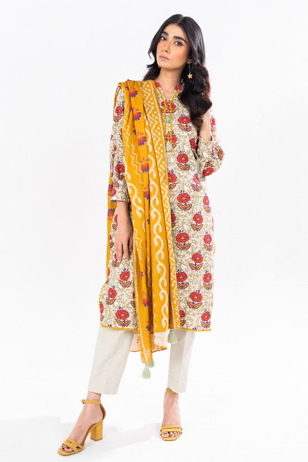 2 Pc Printed Khaddar Shirt With Khaddar Dupatta