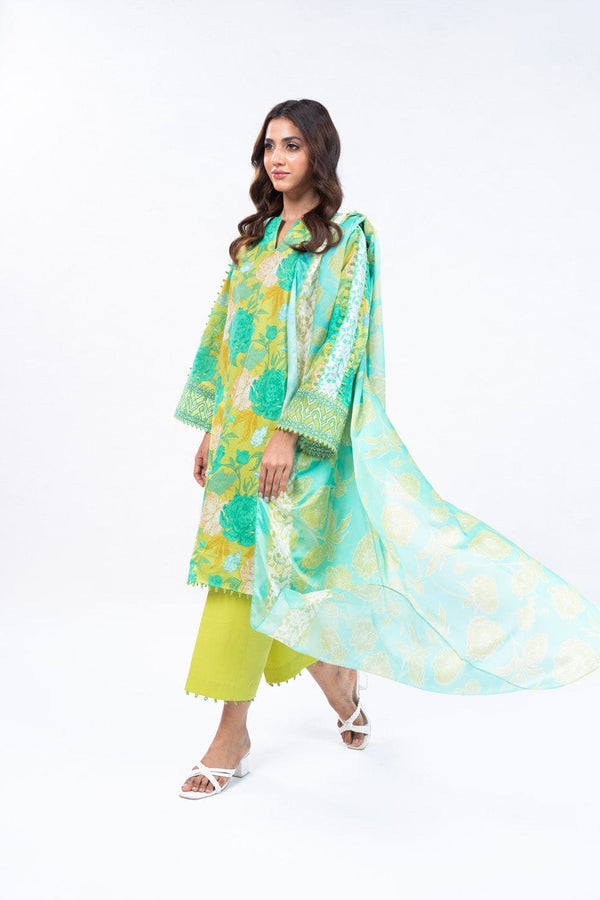 3 Pc Embroidered Lawn Suit With Tissue Silk Dupatta