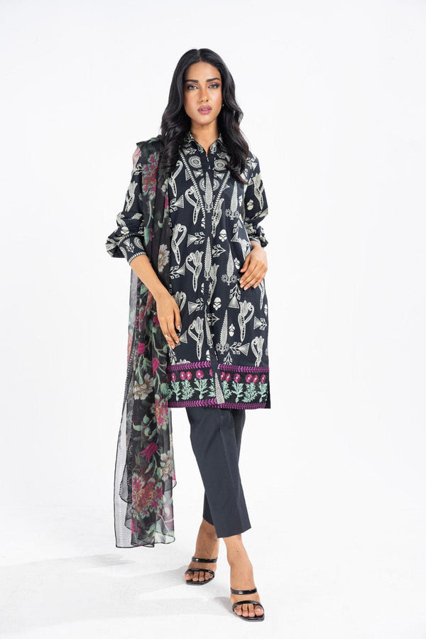 3 Pc Embroidered Lawn Suit With Poly Chiffon Dupatta