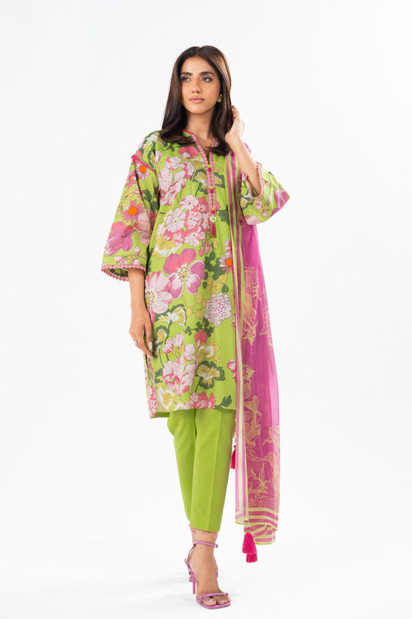 3 Pc Printed Lawn Suit With Printed Poly Chiffon Dupatta