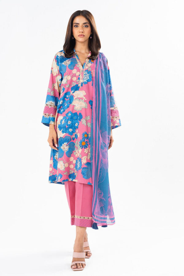 3 Pc Printed Lawn Suit With Printed Poly Chiffon Dupatta