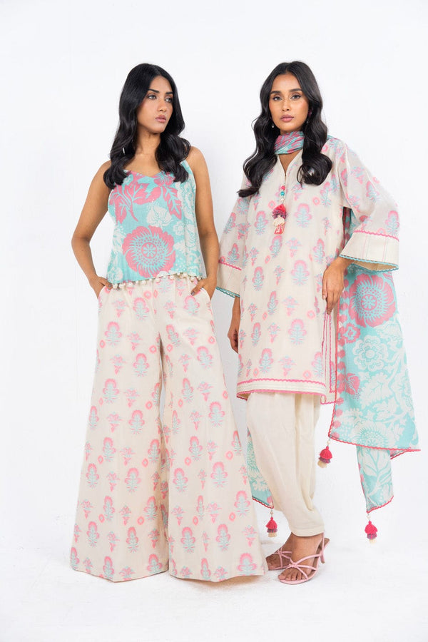 3 Pc Woven Neon Jacquard Suit With Lawn Dupatta