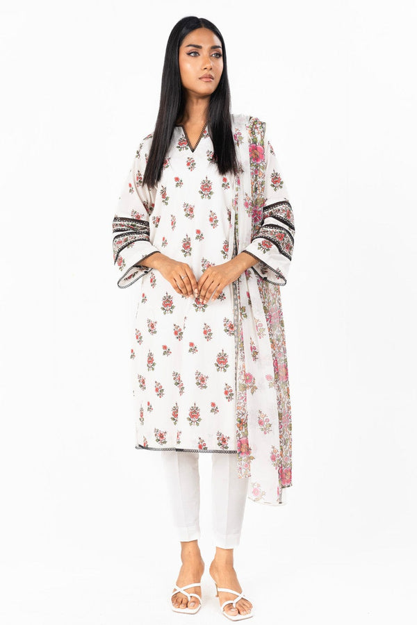 3 Pc Printed Lawn Suit With Printed Poly Chiffon Dupatta