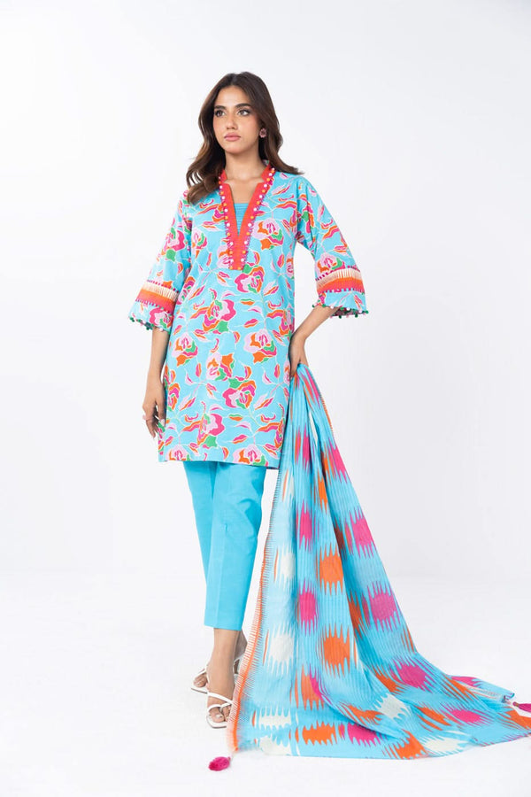 3 Piece  Printed Lawn Suit With Printed Dobby Dupatta