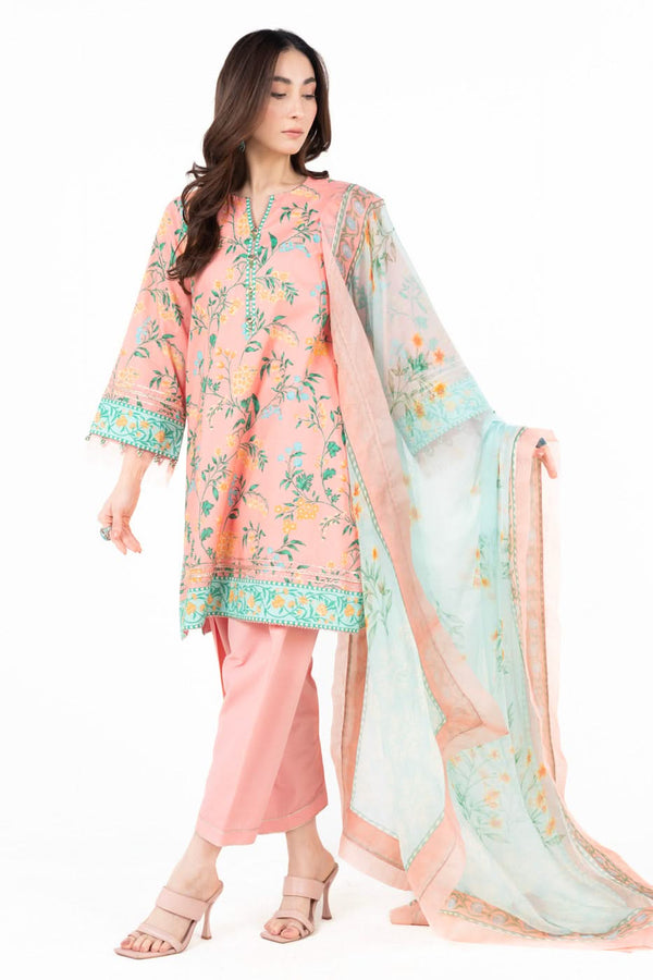 3 Piece  Printed Lawn Suit With Printed Chiffon Dupatta