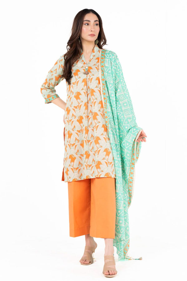 3 Piece  Printed Lawn Suit With Printed Lawn Dupatta