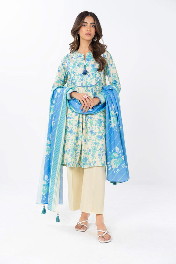 3 Piece  Printed Lawn Suit With Printed Silver Lawn Dupatta