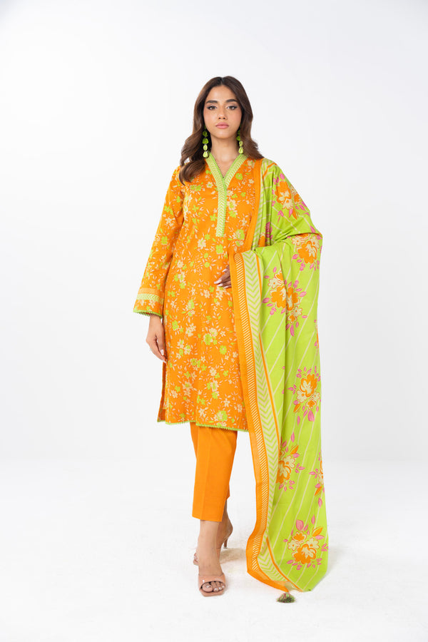 3 Piece Printed Lawn Suit With Printed Silver Lawn Dupatta