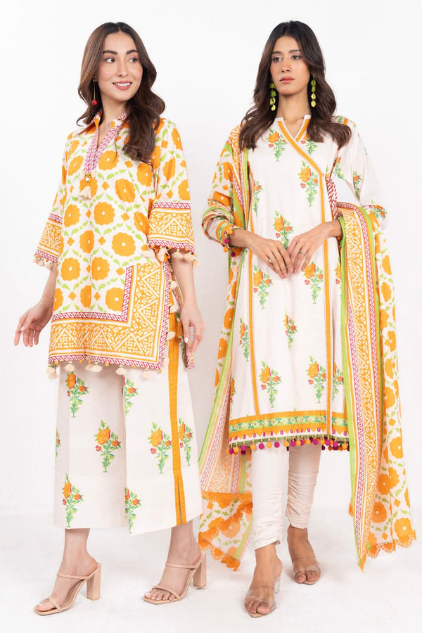 3 Piece  Printed Lawn Suit With Printed Silver Lawn Dupatta