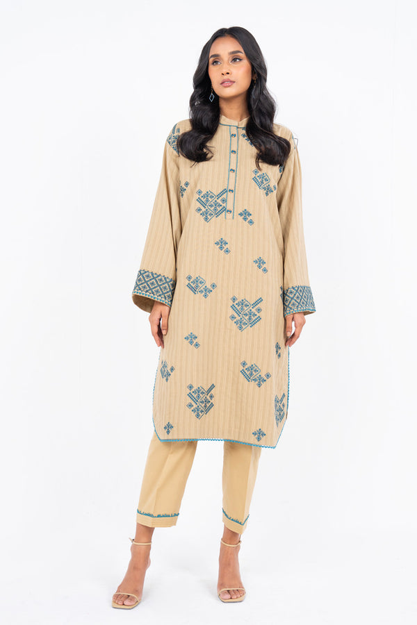 2 Pc Embroidered Dobby Suit With Cambric Trouser