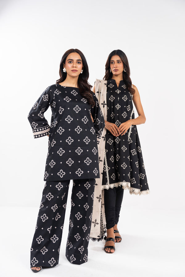 3 Piece  Printed Lawn Suit With Printed Silver Lawn Dupatta