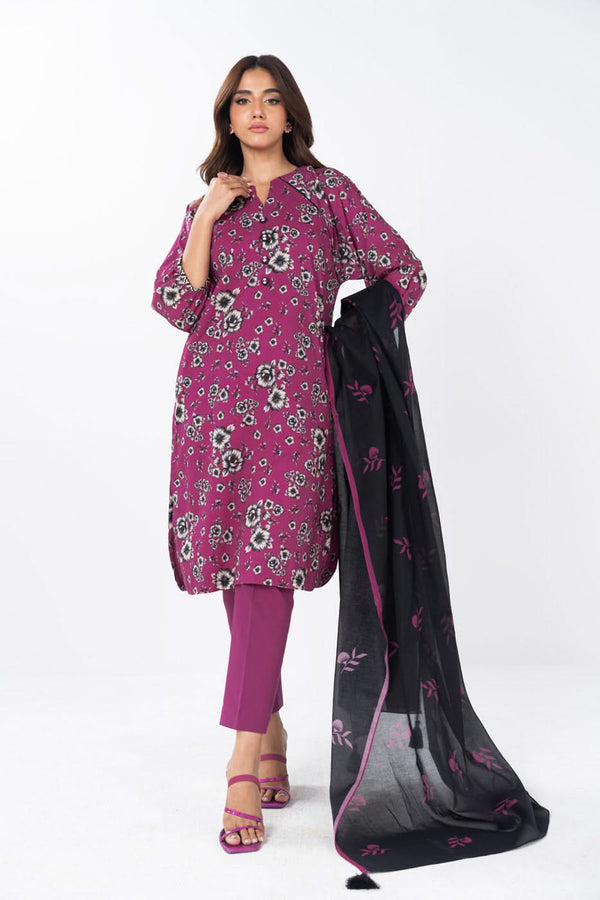 3 Piece Printed Lawn Suit With Printed Silver Lawn Dupatta