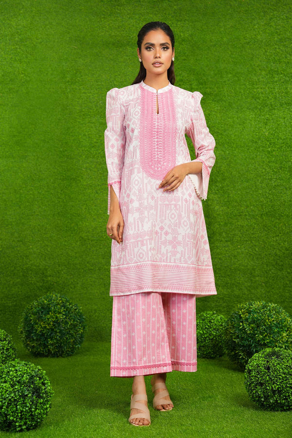 2 Pc Embroidered Cambric Suit With Cambric Trouser