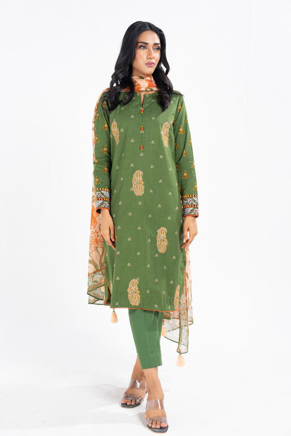 3 Pc Embroidered Lawn Suit With Poly Chiffon Dupatta