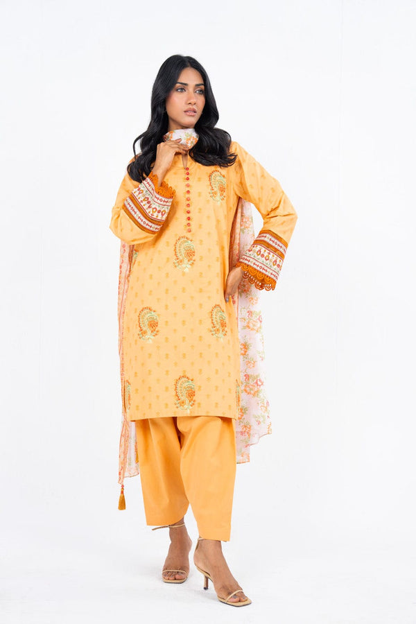 3 Pc Embroidered Lawn Suit With Tissue Silk Dupatta