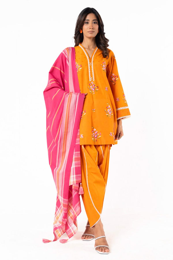 3 Piece  Embroidered Dyed Dobby Suit With Dyed Yarn Dupatta