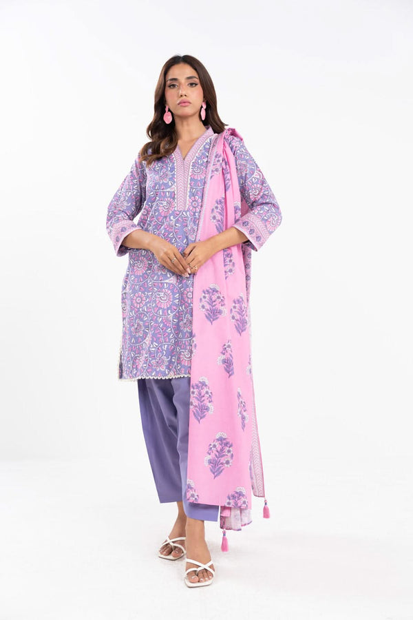 3 Piece  Printed Lawn  Suit With Printed Lawn Dupatta