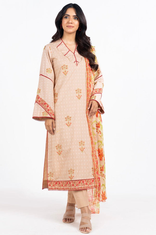 3 Pc Embroidered Lawn Suit With Poly Chiffon Dupatta