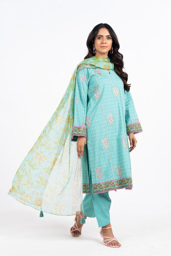 3 Pc Embroidered Lawn Suit With Poly Chiffon Dupatta