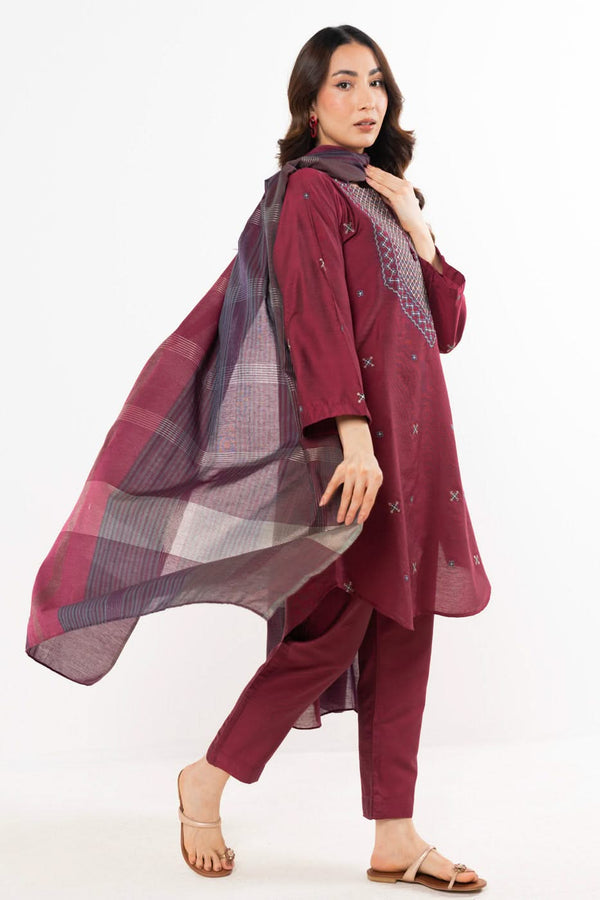 Stitched - 3 Pc Printed Cotton Silk Outfit