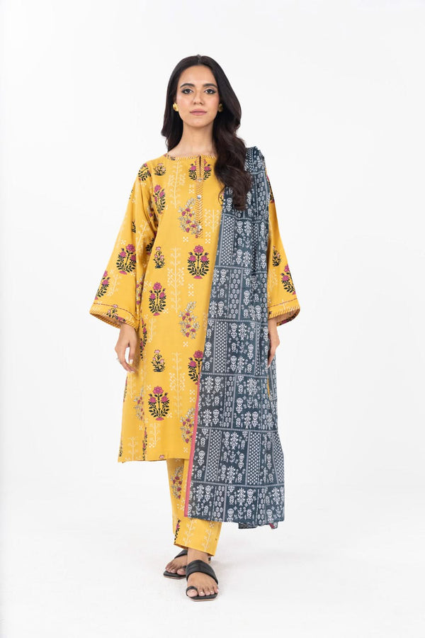 Stitched - 3 Pc Printed Raw Silk Outfit